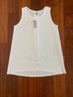 Chico's Cotton Tank Size M (1) White Slub Crossover Sleeveless Tunic Basic Knit